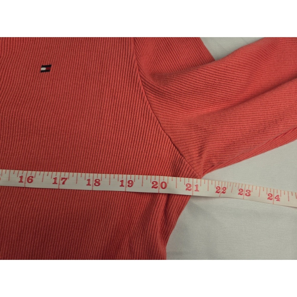 Tommy Hilfiger Global Lace Up Ribbed Henley Top Sz L Coral 3/4 Sleeve - Picture 10 of 14